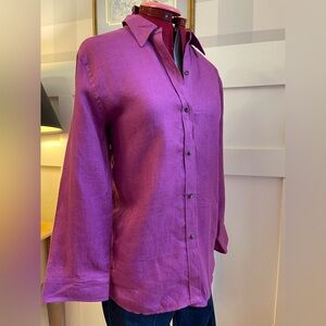 Ralph Lauren Monogrammed 100% Linen Purple Button-Up Shirt Size Large